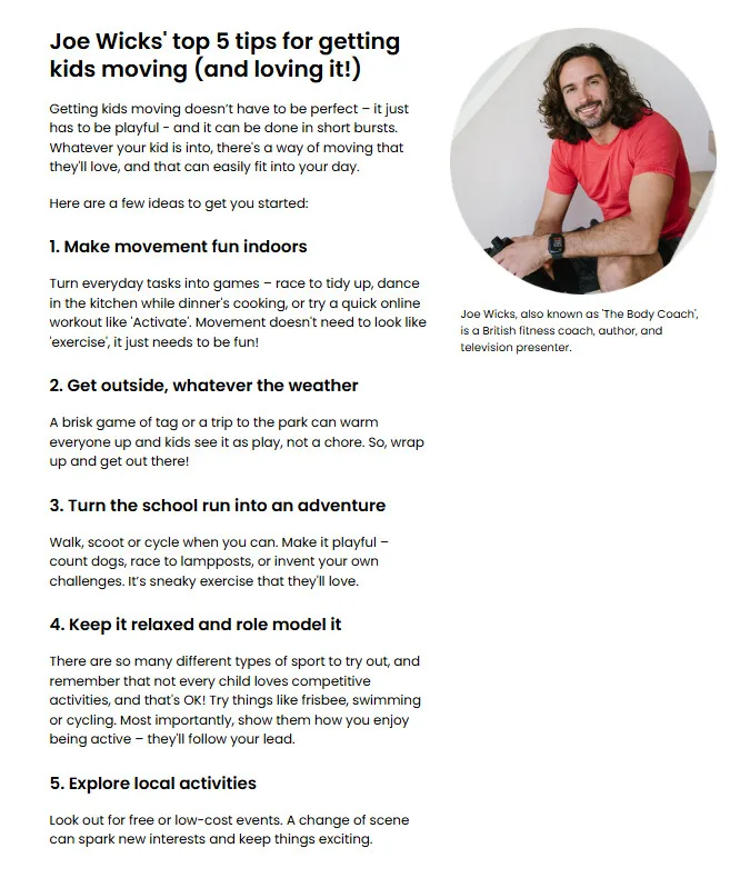 Joe Wicks, NHS top tips for getting kids moving (and loving it!)